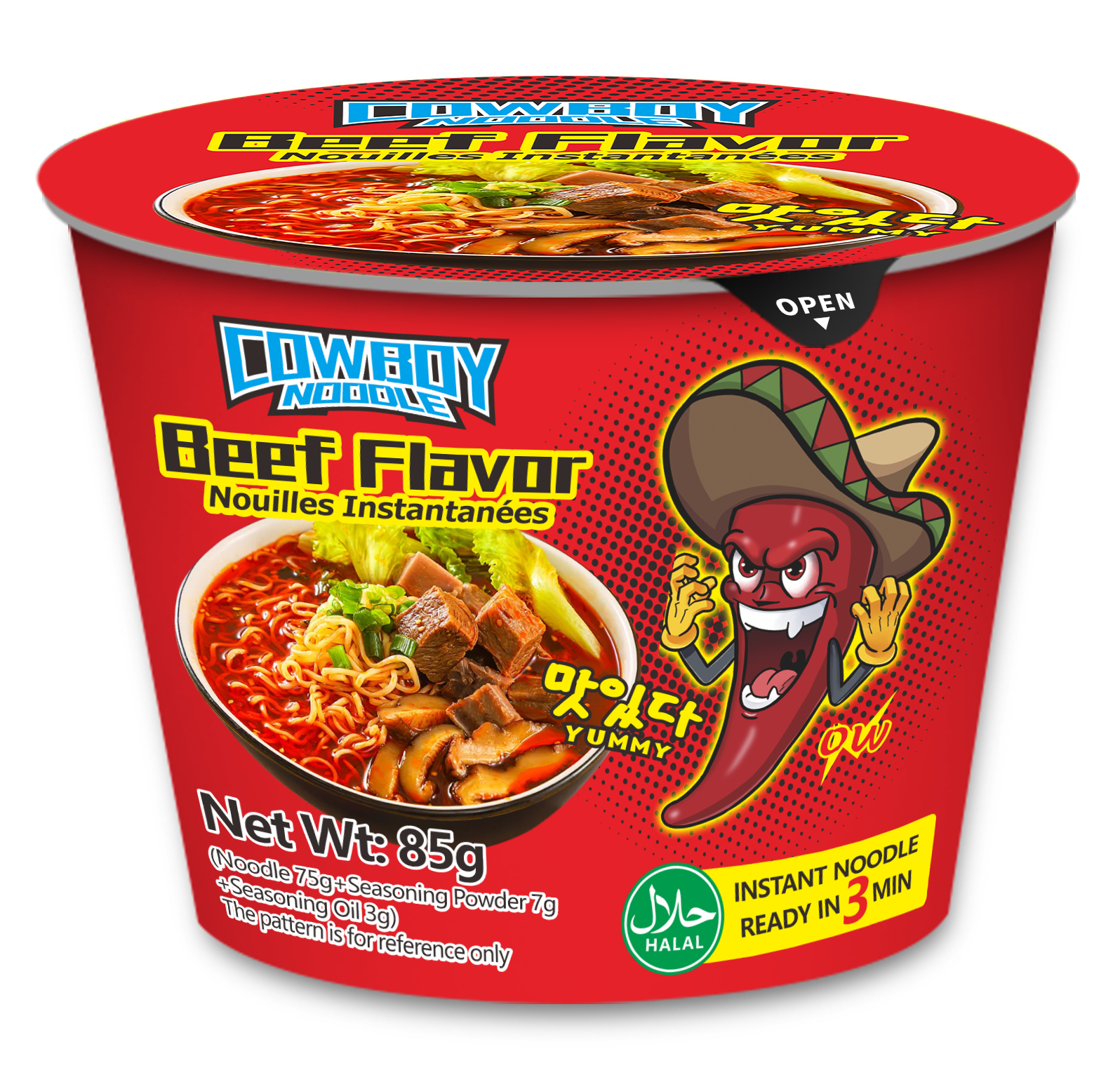 Hot Selling Flavor Instant Bowl Noodle Beef Favor Halal Instant Bowl Noodles